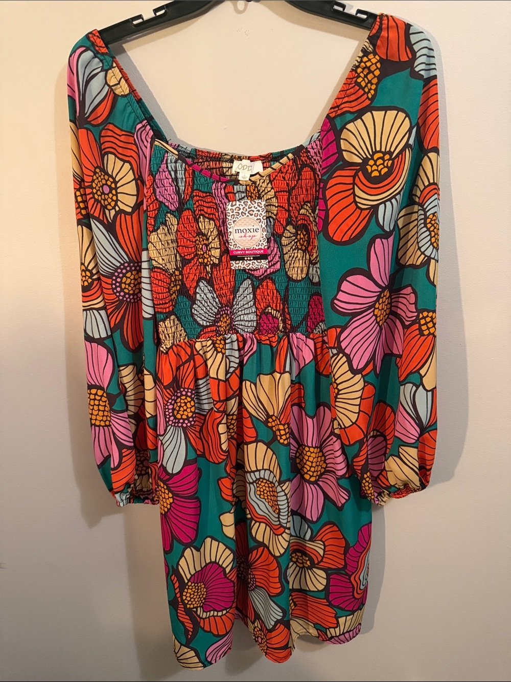 Floral Smocked Dress in Teal & Multi L